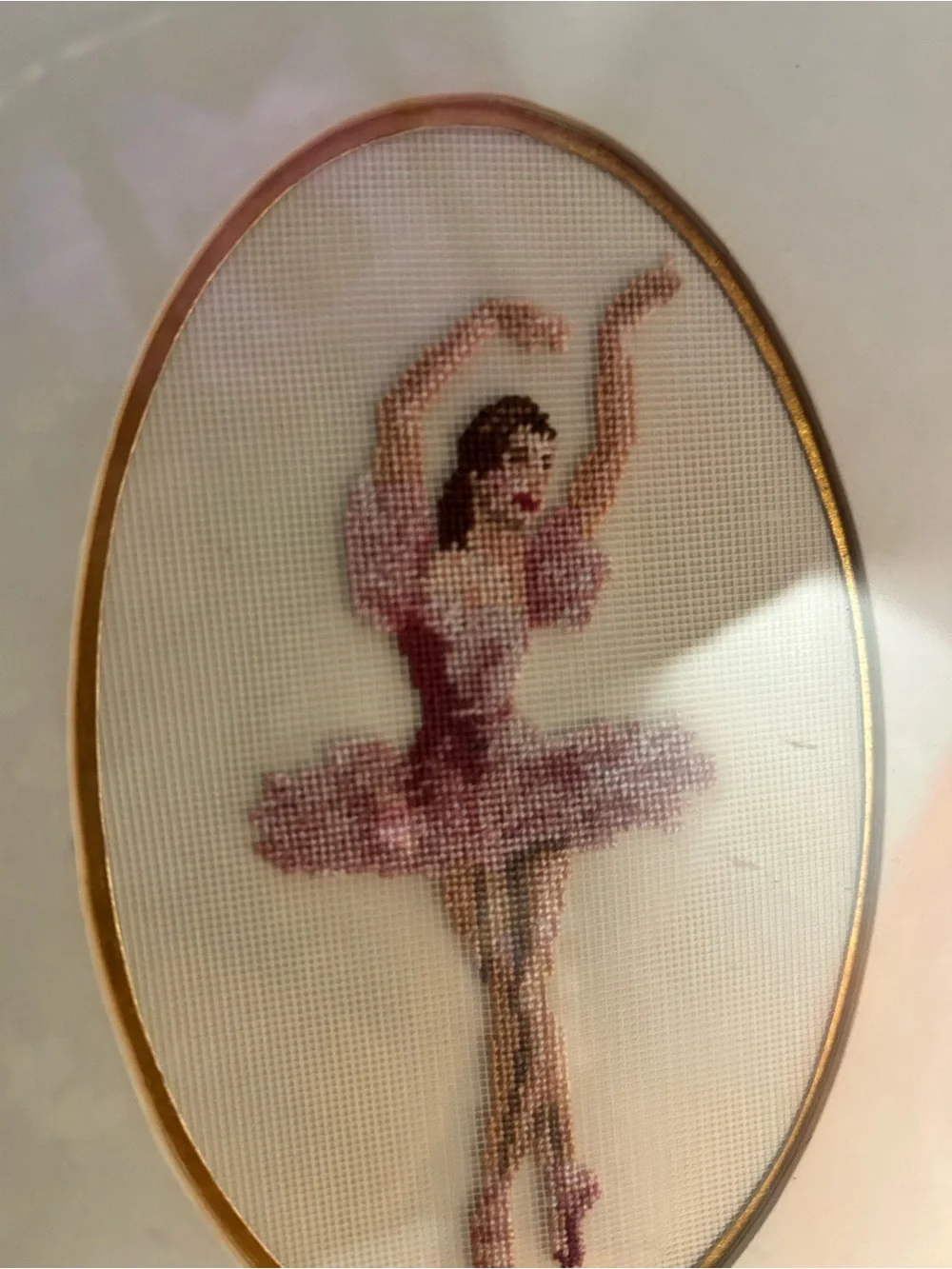 Pair of Vintage Ballerina needlepoint in GUMPS Gilt florentine frames,Blue&Pink